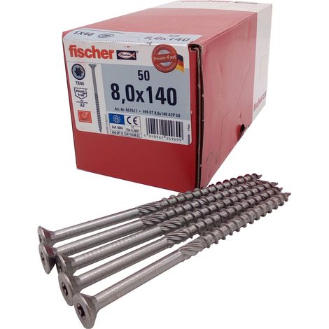 50x fischer Spanplattenschrauben 8,0x140 Power Fast A2 TX Senkkopf Teilgewinde (1/2)