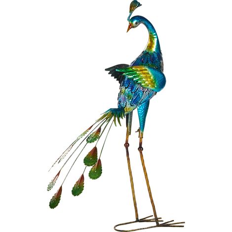 Figurita decorativa de metal pavo real decoración de jardín interior exterior azul Peacock