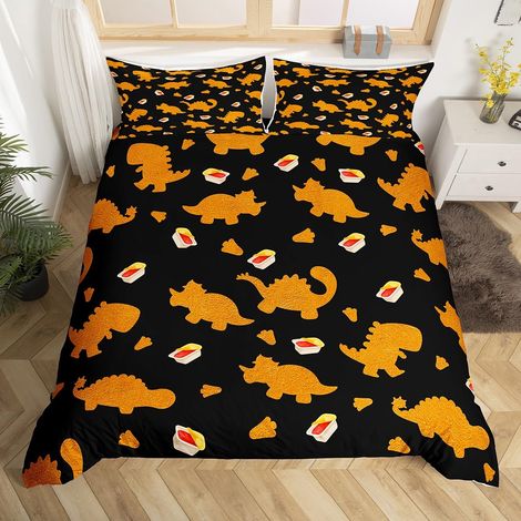 Housse de couette 135 x 200 cm Motif dinosaure Cadeau amusant Aliments amusants Sauce ketchup Style alimentaire Noir et orange (1/5)