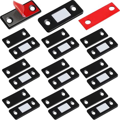 Lot de 10 loquets magnétiques pour portes, verrous magnétiques pour portes de placard, ferme-portes magnétiques, aimants pour portes et tiroirs (noir)