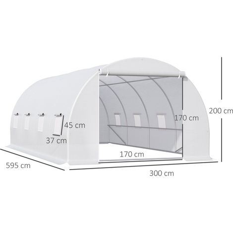 Serre tunnel (pour plantes), structure métallique et bâche en PE, 6 x 3 x 2 m, blanche (1/5)