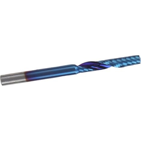Fraise CNC 1 dent revêtement nano bleu, queue droite 4x22x50 mm, coupe hélicoïdale pour aluminium