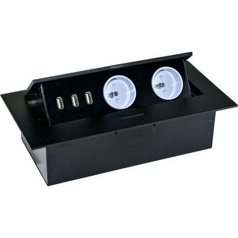 Orno 5901752485730 presa da ufficio USB nera 2 prese 3 porte USB