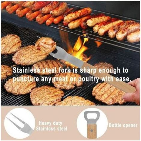 Ustensiles Barbecue - Acier Inoxydable Extra Épais - Poignées Longues Anti Chaleur - Pour Grillades Extérieures - Lot De 3 (1/5)