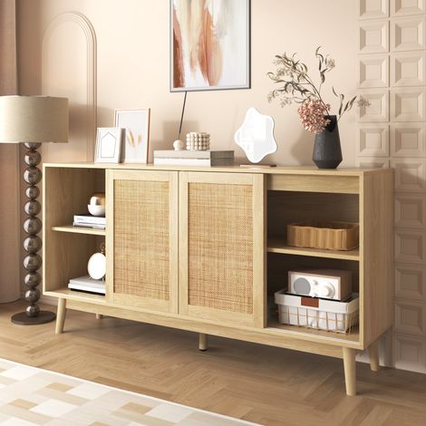 Madia 155 x 38 x 80 cm con 3 ante scorrevoli e 2 cassetti in legno e rattan DESVIAE (1/5)