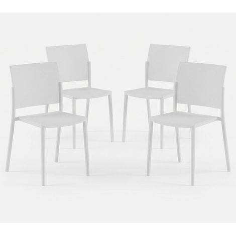 Set de 4 sillas de cocina apilables de polipropileno, diseño ligero Aurora - Blanco