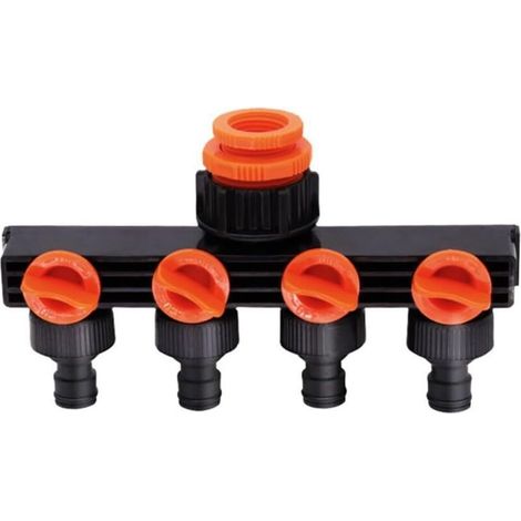 4-way tap for garden and kitchen – Universal 1/2″, 3/4″, 1″ connection with water diverter – Sturdy metal, 1 piece