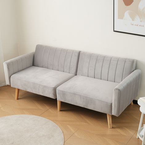 Canapé-lit 140x200 cm avec 2 tiroirs, décoration en rotin, prise de courant, compartiment de rangement, étagères ouvertes, sans matelas, blanc (1/5)