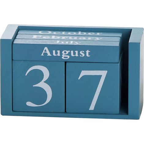 1 pc Calendrier perpétuel de bureau en bois bleu, bloc afficheur ajustable de date et mois en bois, décoration de bureau, décoration de comptoir de magasin ou de bar (1/5)