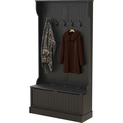 Porte-manteau avec banc de rangement pour chaussures et 5 crochets, style moderne, 96 x 34 x 179,7 cm, noir (1/5)