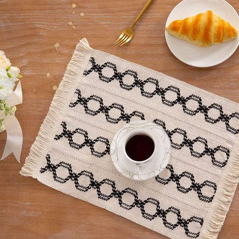 Napkin - Coton Naturel - Style Boho et Ferme - Décoration de Table - 33 x 50 cm - Noir - 1 Pièce (1/5)