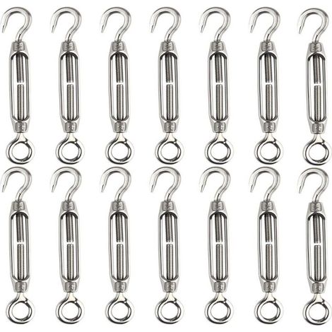 14 pièces tendeur de fil de tendeur M4 crochet et oeil tendeur de tendeur 304 tendeurs en acier inoxydable Tension de corde robuste
