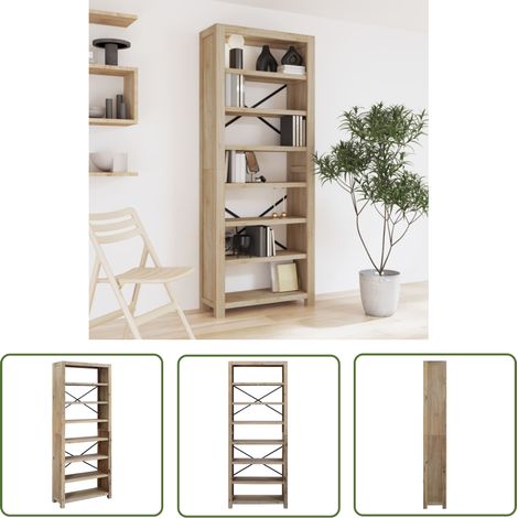 The Living Store Bibliothèque 7 niveaux 80x30x200 cm Bois solide d'acacia - Bibliothèque - Étagère - Meuble De Rangement - Mobilier Rustique - Bibliothèque Design (1/5)
