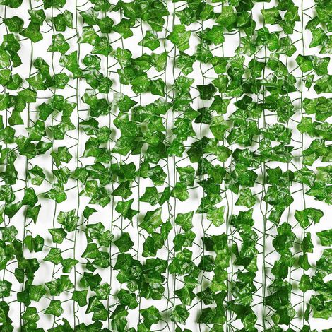 Guirnaldas de hiedra artificial - Paquete de 12, 210 cm de longitud - Enredaderas artificiales colgantes realistas para decoración de interiores y exteriores, plantas artificiales de plástico verde