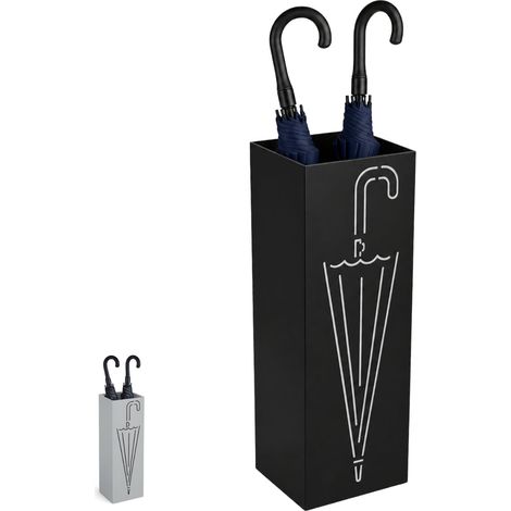 Portaombrelli in metallo sagomato con cesta rettangolare resistente per ombrelli - Misura 15,5x15,5x49 cm - Colore Nero (1/5)