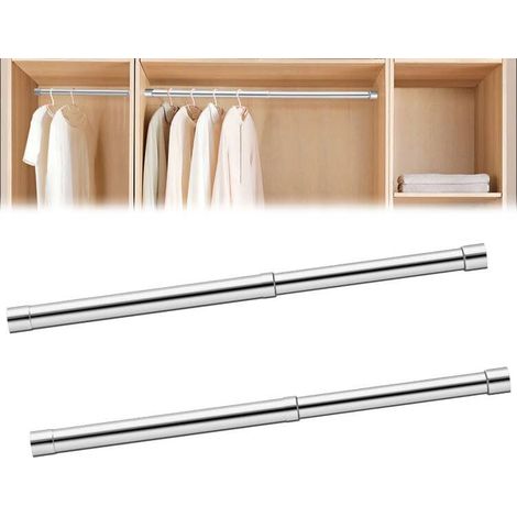Barre Penderie Extensible, Tringle Penderie pour Penderie Murale, Barre D'armoire en Acier Inoxydable, Tringle à Vêtements Extensible, Aux Chambres à Coucher, Armoires, Rideaux, 2 Pièces, 34-52cm (1/5)