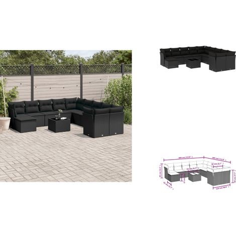 12-tlg. Garten-Sofagarnitur mit Kissen Schwarz Poly Rattan - Gartenmöbel - PE-Rattan Möbel - Outdoor Sofa Set - Esstischset - Lounge Gruppe (1/3)