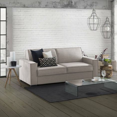 Talamo Italia Sofa cama Achiropita, Gran Sofá de 2 plazas, 100% Made in Italy, Sofá de salón con apertura giratoria, en tela acolchada, con reposabrazos delgados, Cm 180x95h90, Tórtola, con embalaje r (1/5)