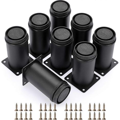 8 pieds de meuble/table réglables en métal inoxydable de 4 pouces, pieds de remplacement ronds noirs en métal pour table basse. (1/5)