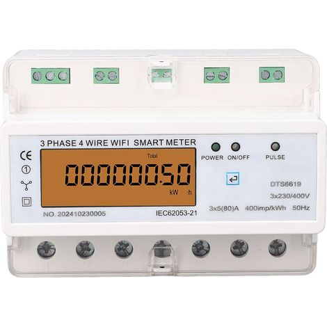 Compteur d'énergie intelligent WiFi, Compteur de puissance 3 phases, Fonction On/Off, Rail DIN standard 35 mm, Télécommande via application pour contacteur AC (1/5)