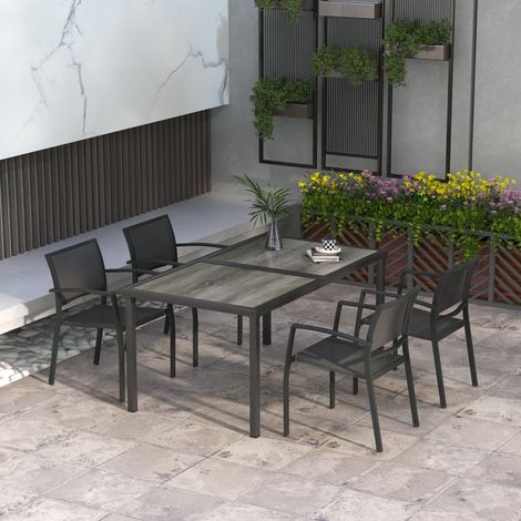 Ensemble de mobilier jardin Groupe sièges, 150 x 87 x 72 cm, 1 table, 4 chaises, gris (1/4)