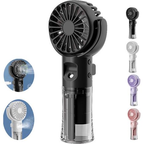 Ventilateur portable avec brumisateur – Ventilateur rechargeable USB avec réservoir d’eau – 4 niveaux de ventilation réglables – Brumisateur rafraîchissant pour été maison et extérieur – Noir (1/5)