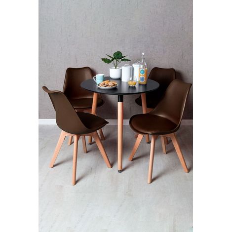 Conjuntos de mesa y sillas - Conjunto Mesa Tower Redonda 80 cm Negra y Pack 4 Sillas Synk Basic - Marrón (1/5)