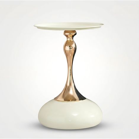 Mesa auxiliar redonda moderna de metal 38 cm blanca y dorada, mesa de salón MODENUIT (1/5)
