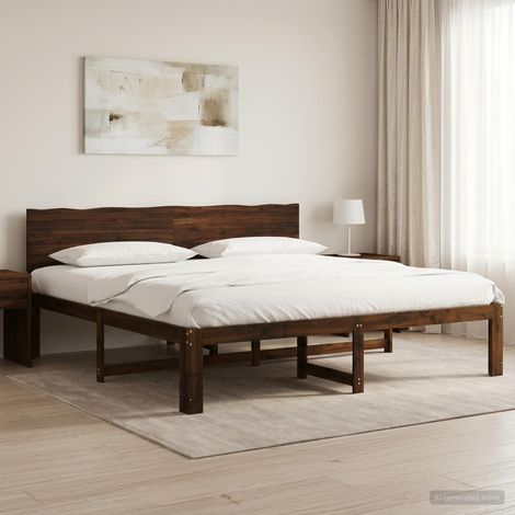 Cama doble con cabecero ROSTOCK Marrón Oscuro 200 x 200 cm (1/5)