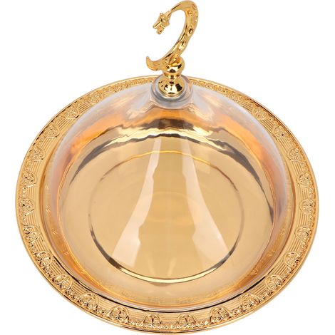 Assiette plate en acrylique et acier inoxydable à dôme doré, idéale pour les réceptions et les cafés. (1/5)