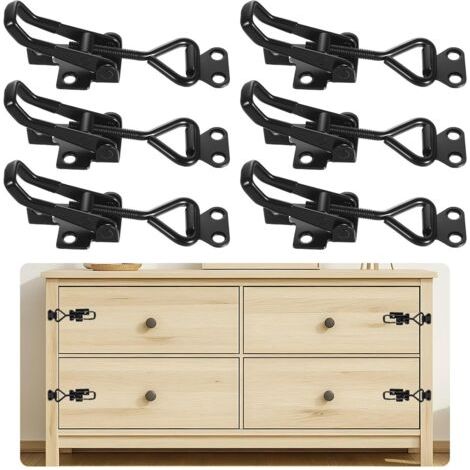 RHG 6 PcsLoquet a Bascule, Loquet à Bascule en Acier Inox, Sauterelle de Serrage, Fermeture à Levier Fermoir à Bascules, Fermeture Remorque en Métal pour Armoires Portes Valises(Noir) (1/5)
