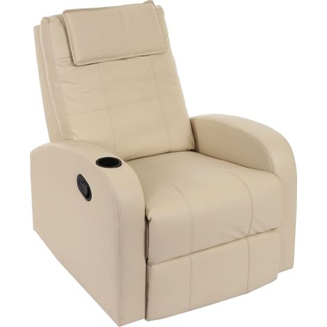 Fauteuil de télévision Durham, fauteuil relax, chaise longue, similicuir - crème (1/5)