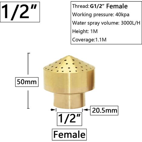 (G1I2) Buse de fontaine en laiton avec filetage 1/4 1/2 3/4 1 1,5 pouce, arroseur réglable pour fontaine décorative de jardin et d'extérieur, bassin (1/5)