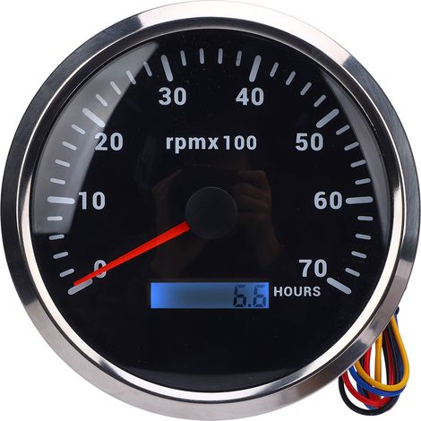 Tachymètre 110 mm 4-3/8 pouces rétro-éclairage 7 couleurs DC 9-32 V 7000 tr/min avec compteur horaire pour voiture yacht RV bateau camion cadran noir lunette argentée CXA009 (1/5)