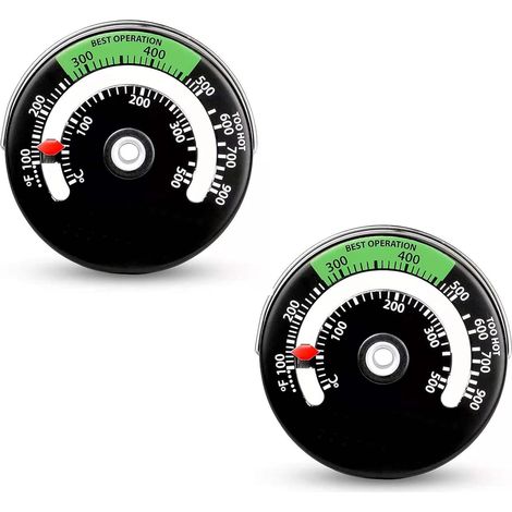 2-teiliges Kaminthermometer, Ofenrohrthermometer, Ofenmagnet, Brenner- und Holzscheitmagnet, Schornsteinrohr, 0–500℃/100900℉