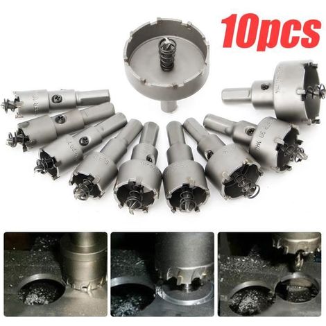 10x HSS Foret Scie Trepan Cloche Carbure Coupeur Alliage Métal Pointe 16-50mm Kit (1/4)