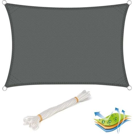 Voile d’ombrage rectangulaire en polyester,protection contre le soleil avec protection UV pour jardin ou camping,2x3m Gris (1/4)