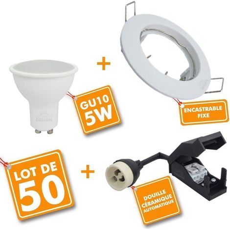 Lot de 50 Spot encastrable fixe complet blanc avec GU10 LED de 5W eq 50W Température de Couleur: Blanc Froid 6000K (1/5)