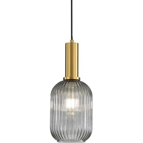 Suspension Luminaire Industrielle Vintage en Verre Nervuré,Plafonnier avec fini en laiton poli Lustre,Suspension Lampe(Gris, 13CM) (1/5)