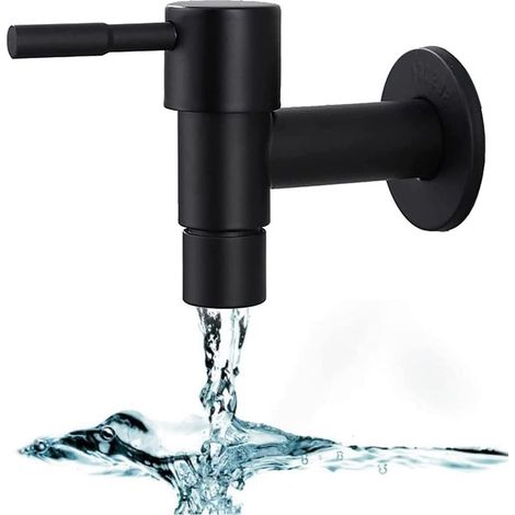 Robinet de Vadrouille Mural, Robinet Mat Bassin en Inoxydabl, Vadrouille Piscine Robinets, Robinet de lavabo Robinet Extérieur Robinet Mural Noir pour la Maison Cuisine Salle Utilisation (1/5)