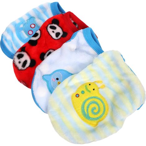 Lot de 4 vêtements en peluche douce pour petits chiens et chiots, gilets d'hiver chauds et confortables imprimés d'animaux mignons pour animaux de compagnie (1/5)