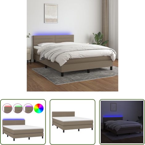 Matratze - Boxspringbett mit Matratze & LED Taupe 140x200 cm Stoff (1/5)