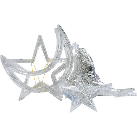 Guirlande lumineuse LED rideau avec motif étoiles et lune, populaire en ligne, décoration de chambre, guirlande lumineuse de Noël, blanc chaud, motif étoiles et lune, 3,5 mètres, modèle à brancher. (1/5)