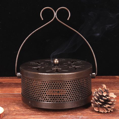 Porte-spirale anti-moustiques portable en fer forgé antique ignifugé, boîte à encens anti-moustiques avec couvercle pour la maison et le camping