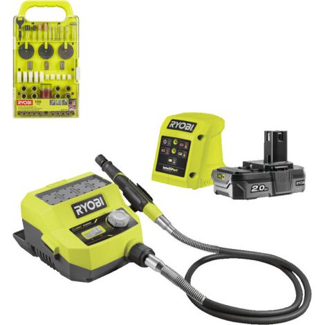 Pack RYOBI - Mini-outil multifonction RRTS18-120GA35 - 18V One+ - 1 batterie 2.0Ah - 1 chargeur - 35 accessoires - Kit de 155 accessoires RAKRT155 (1/4)