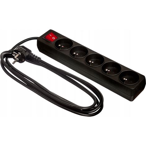 Cable alargador de 5 tomas, 1,5 m +0 con interruptor, color negro.