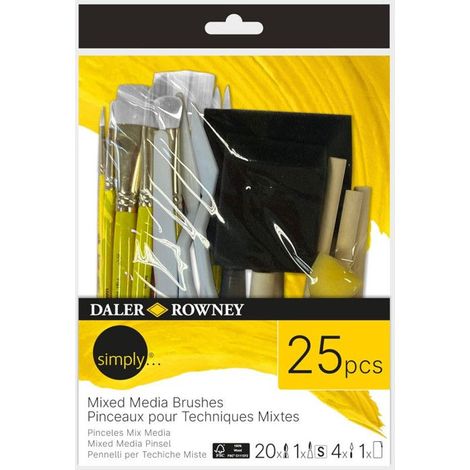 Pinceaux - 25 pièces - Toutes techniques - Assorti formes et tailles - Synthétique - Daler Rowney
