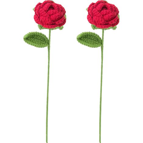 Bouquet de roses artificielles ArtisanAtelier Roses en coton laitier finition tissée main 2 pièces rouge (1/5)