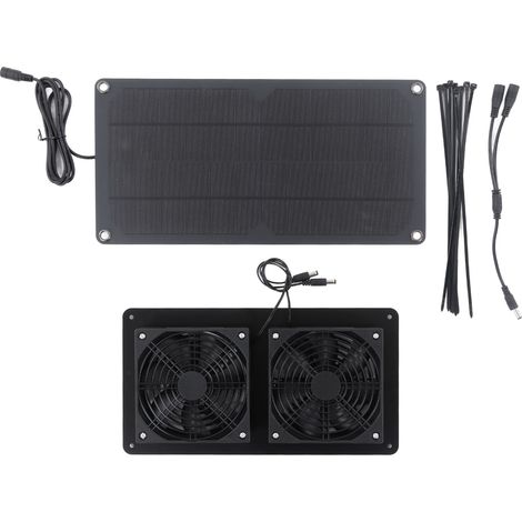 Kit de ventilateur solaire 10W puissant, double ventilateur d'extraction pour refroidissement de niche chien et poulailler, panneau solaire intégré (1/5)
