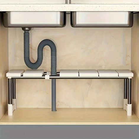 Étagère de rangement réglable sous évier — Étagère en acier inoxydable à plusieurs niveaux, gain de place